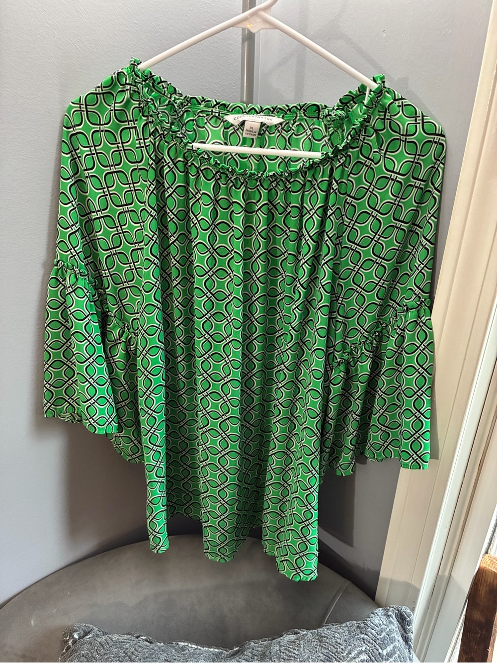 Counterparts Green Geometric Off-Shoulder Blouse